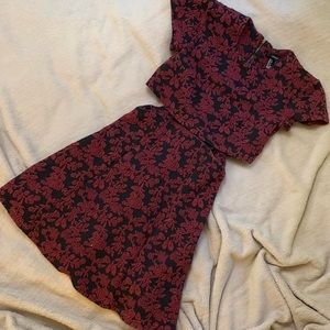 Forever 21 Floral Black & Red Peplum Fall Season Cutout Midi Dress